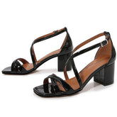 SQUARE TOE CROSS STRAP CHUNKY HIGH HEELS_CWSHH0118