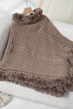 Cwosws0093_Faux Rabbit Fur Collar Cable Sweater Cape Coat
