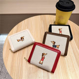 Cute Embroidered Dachshund Zip Bifold Wallet_Cwab06201