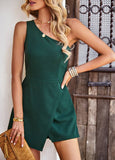 Solid Color One-Shoulder Romper Shorts