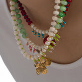 ELEGANT DYED STONE NECKLACE WITH PEARL TASSELS_CWMM8819