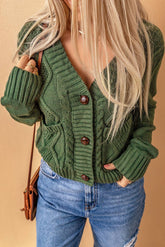 Solid Color Knitted Long-Sleeved Cardigan