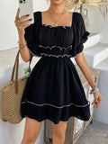 Vacation-Style Ruffle Sleeve Solid Color Dress