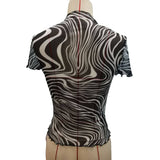 BLACK WHITE STRIPED SEMI SHEER MESH SHORT TOP_CWTBLS1511