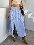 Solid Color Lace-Up Waist Draw-In Split Skirt