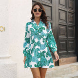 Vintage Paisley Print Shirt Neck Dress