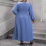 SEXY V NECK WAIST CINCHED LONG SLEEVE DRESS_CWDMD6044