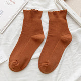 RUFFLED SOLID COLOR MID TUBE SOCKS FOR WOMEN_CWMS0412