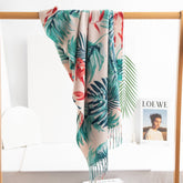 LEAF PRINT TASSEL SCARF SOFT FAUX CASHMERE WRAP_CWASC0915
