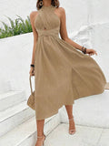 Solid Color Cross-Lace Dress With Halter Halter
