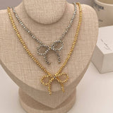 Wear High-End Metal Round Bead Bow Necklace