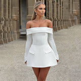 Strapless Backless Long-Sleeved A-Line Dress