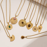 Vintage Stone Pendant Necklace Stainless Steel_Cwmm8874