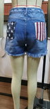 Usa Flag Print Distressed Button Fly Denim Shorts