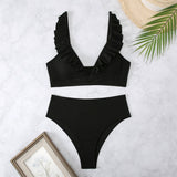 HIGH WAISTED V NECK RUFFLED BIKINI SWIMSUIT_CWMW0200