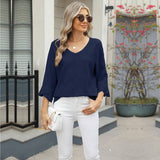 V-Neck Diamond Check Hollow-Out Jacquard T-Shirt