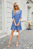 Solid Color Crew-Neck Button Mid-Length Dress