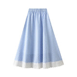 LACE TRIM PLAID HIGH WAIST A LINE MIDI SKIRT_CWBMS0344