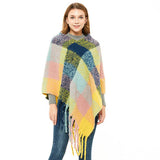 BOUCLE YARN THICK TASSEL COLORFUL PLAID SHAWL_CWASC1208