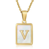 SQUARE SHELL 26 LETTER PENDANT NECKLACE_CWAJE0674
