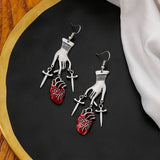 DARK STYLE PERSONALITY CLAW CROSS HEART EARRINGS_CWAJE1864