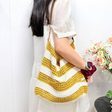 Cuab00330_2025 Striped Tote Bag Large Woven Vacation Bag