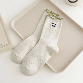 NEW EMBROIDERED BEAR FUNGUS LACE MIDDLE SOCKS_CWMS1346
