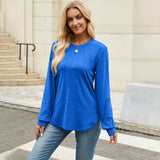 Solid Color Crew-Neck Long Sleeve Fashion T-Shirt