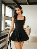 Waist Slimming Simple Solid Color Halter Dress