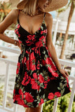 V-Neck Print Halter Waist Dress