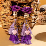 HALLOWEEN SKULL TASSEL RICE BEAD EARRINGS_CWAJE2411