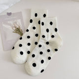 Women'S New White Striped Polka Dot Mid-Calf Socks_Cwms1350