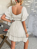 Vacation-Style Ruffle Sleeve Solid Color Dress