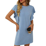 Twist Striped Mid-Length Dress With Lotus Sleeves