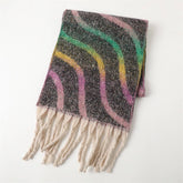 RAINBOW GRID SOFT SCARF WITH FRINGE TRIM_CWASC2775