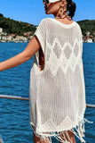 Cwtbls1694_Hollow Knit Loose Tassel Seaside Holiday Dress