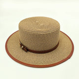 BRITISH STYLE FLAT TOP FASHIONABLE BELT STRAW HAT_CWAH1156