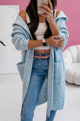 Cwocal00570_Loose Hooded Pocket Long Knit Cardigan