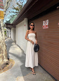 Solid-Color Strapless Waist-Cinching Long Dress