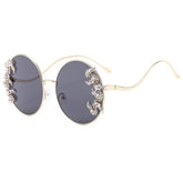 LUXURY RHINESTONE WAVE METAL LEG ROUND SUNGLASSES_CWASG1188