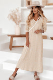 Striped V-Neck Long Sleeve Casual Long Dress