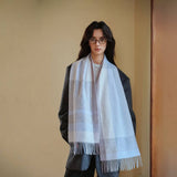 BLUE CHECK WOOL SCARF WINTER WARMTH UNISEX SHAWL_CWASC2308