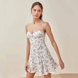 Strap Up V-Neck Waist Slimming A-Line Short Dress