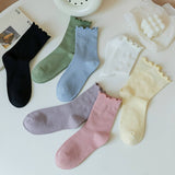 SOLID COLOR RUFFLED ALL MATCH SOCKS_CWMS0901