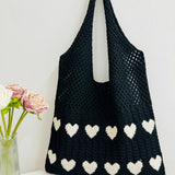 Cwab5068_Heart Pattern Woven Bag Large Capacity Tote Bag