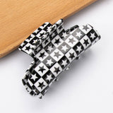 BLACK WHITE PLAID HAIR CLAW RETRO CHIC CLIP_CWAHA0312
