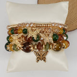 Cwmm10456_Boho Leaf Charm Multi Layer Beaded Bracelet