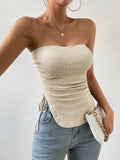 Solid Color Drawstring Short Strapless Vest