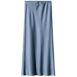 SATIN LONG SKIRT HIGH WAIST DRAWSTRING SKIRT_CWAB4792