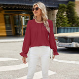 Solid Color Crew-Neck Long-Sleeved Loose Chiffon
